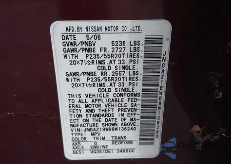 2009 Nissan Murano Le from USA, damaged, VIN JN8AZ18W89W136240